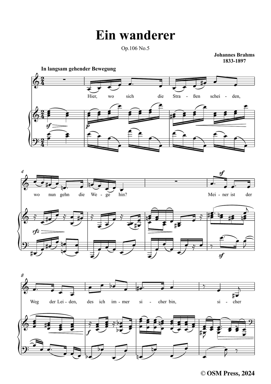 Brahms-Ein wanderer,in a minor Piano, Vocal scores gallery preview page 3