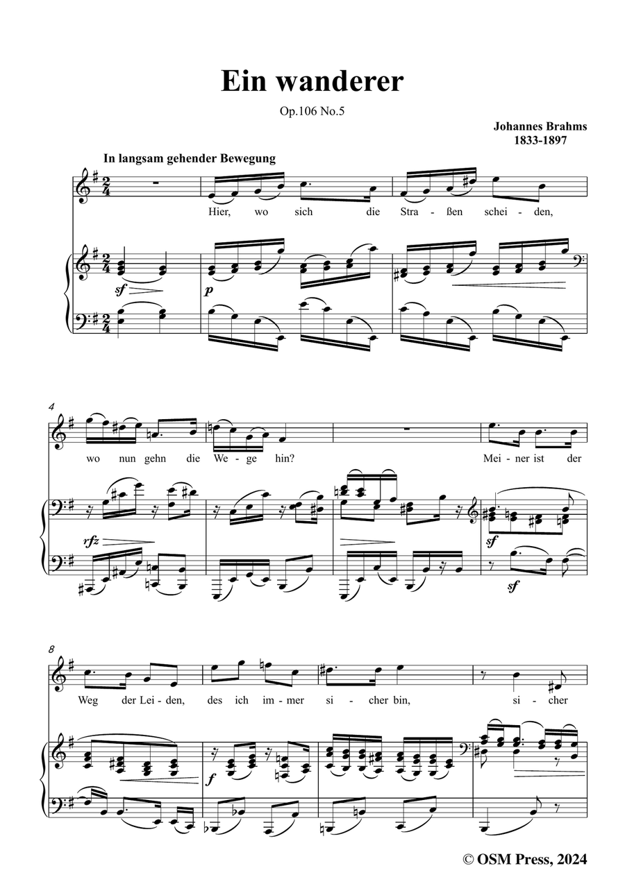 Brahms-Ein wanderer,in e minor Piano, Vocal scores gallery preview page 3