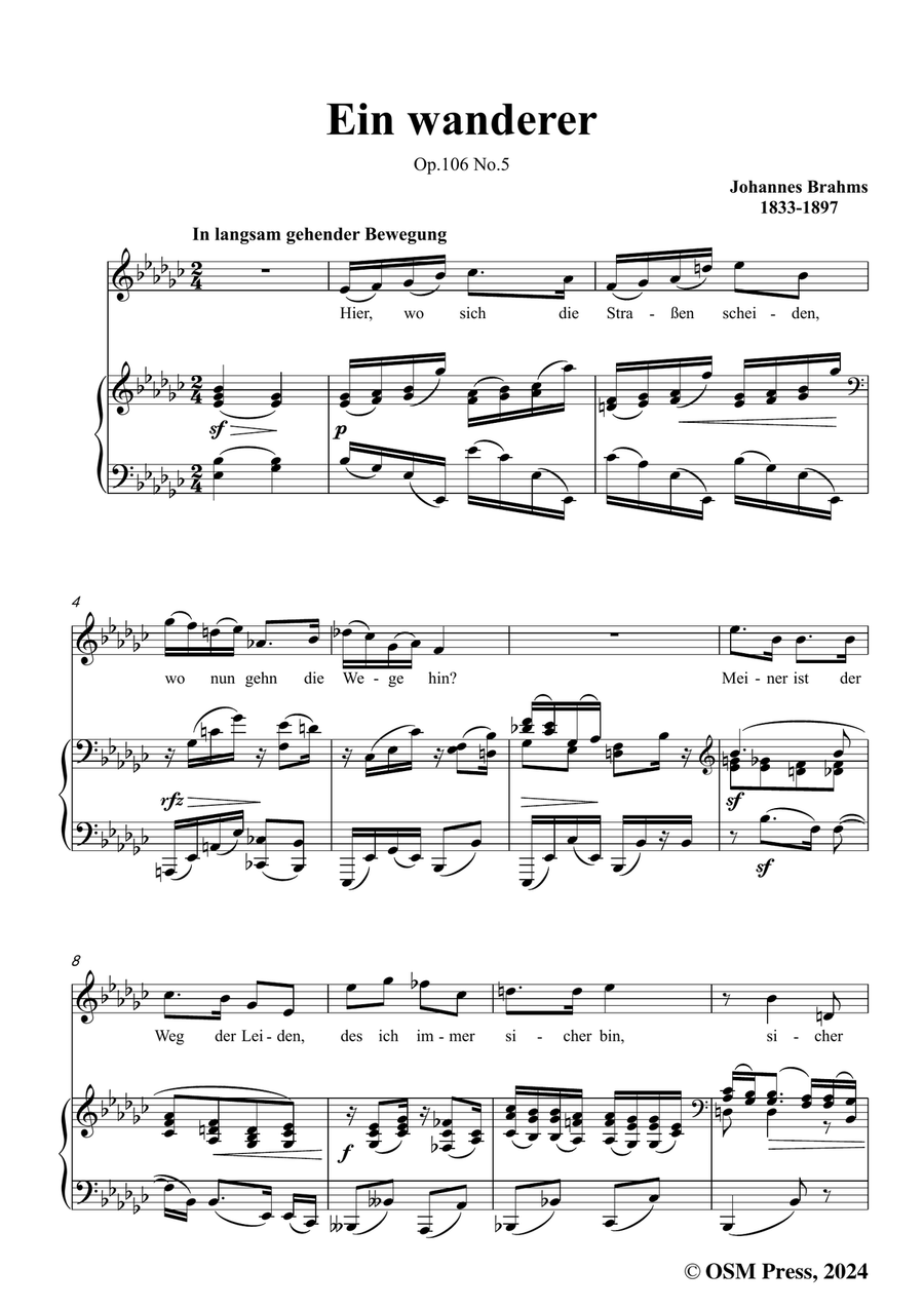 Brahms-Ein wanderer,in e flat minor Piano, Vocal scores gallery preview page 3