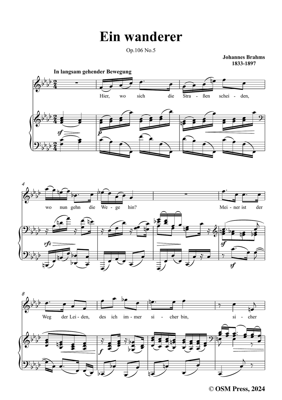 Brahms-Ein wanderer,in f minor Piano, Vocal scores gallery preview page 3