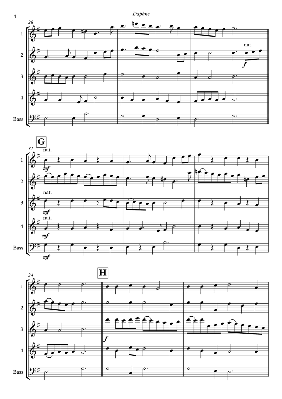 Daphne - a Renaissance melody arranged for guitar quintet/ensemble Guitar Ensemble scores gallery preview page 6