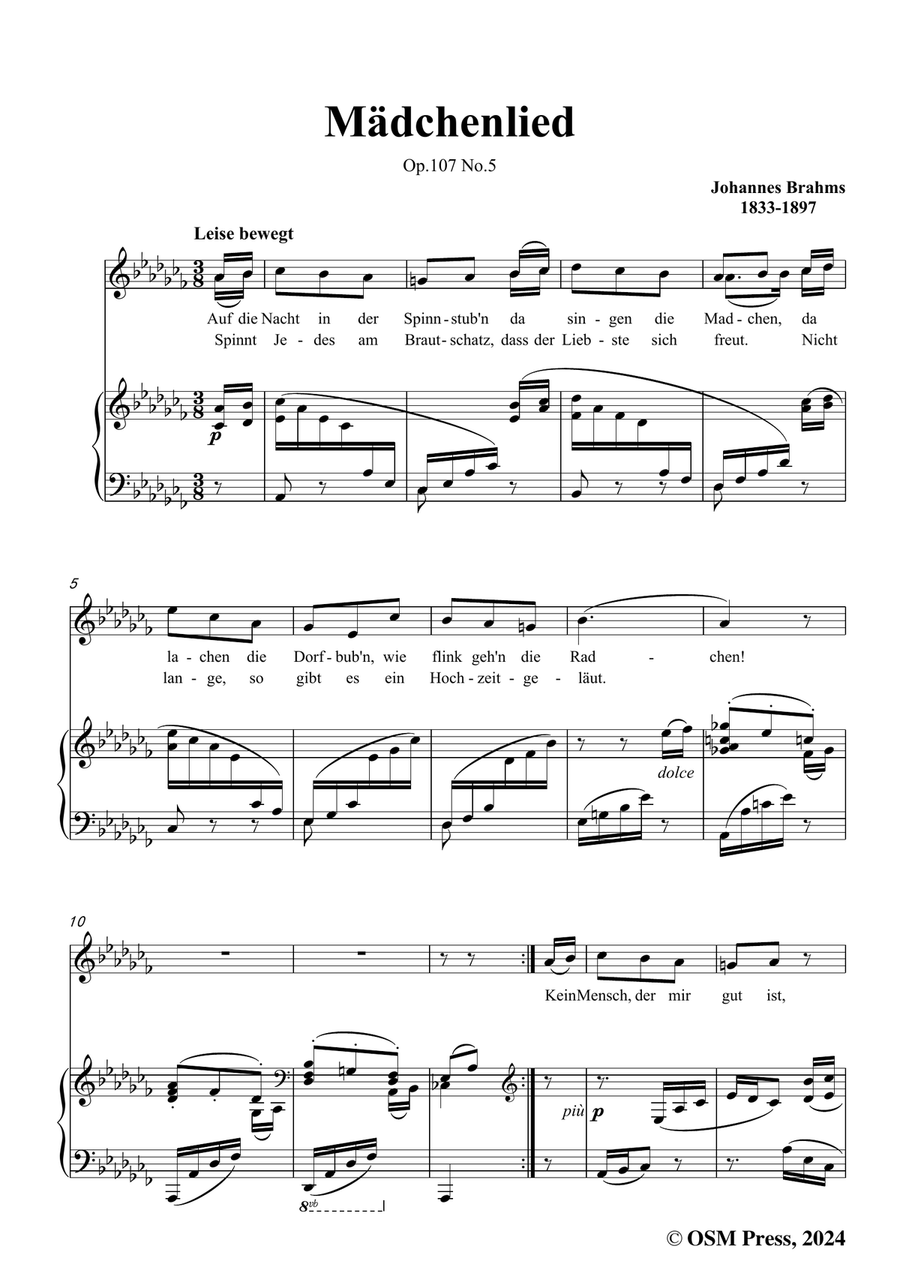 Brahms-Madchenlied,in a flat minor Piano, Vocal scores gallery preview page 3