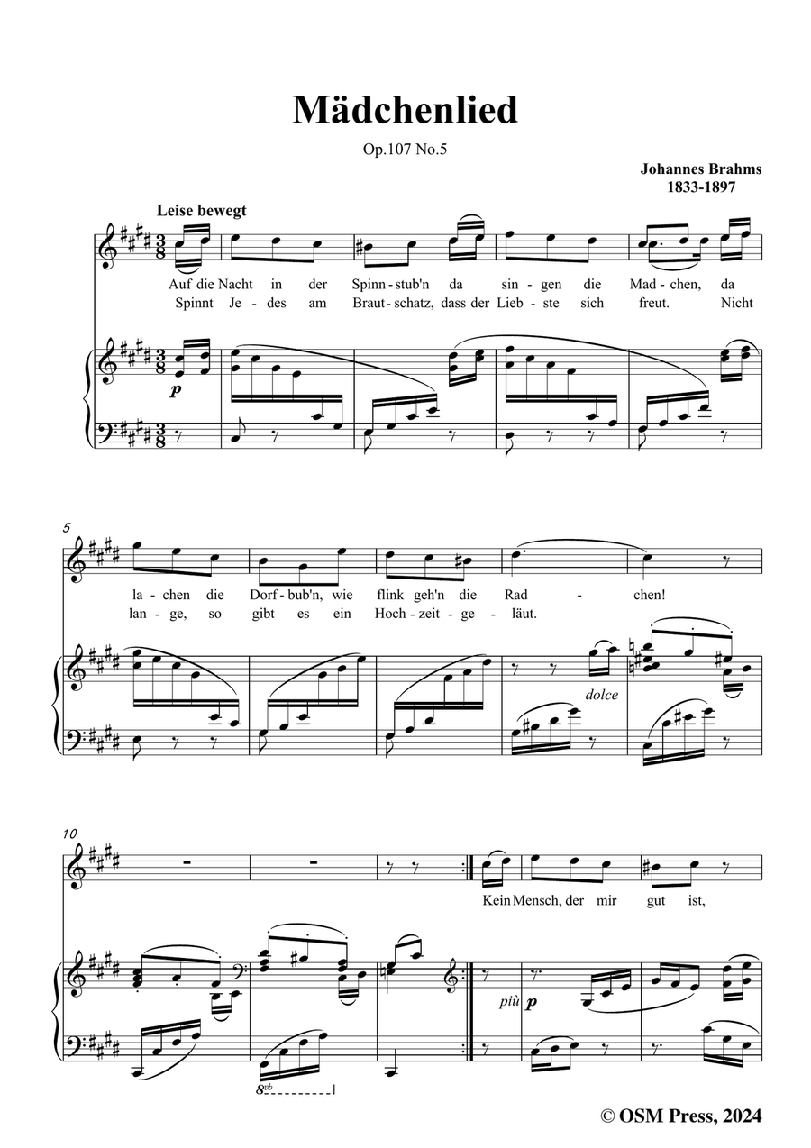 Brahms-Madchenlied,in c sharp minor Piano, Vocal scores gallery preview page 3