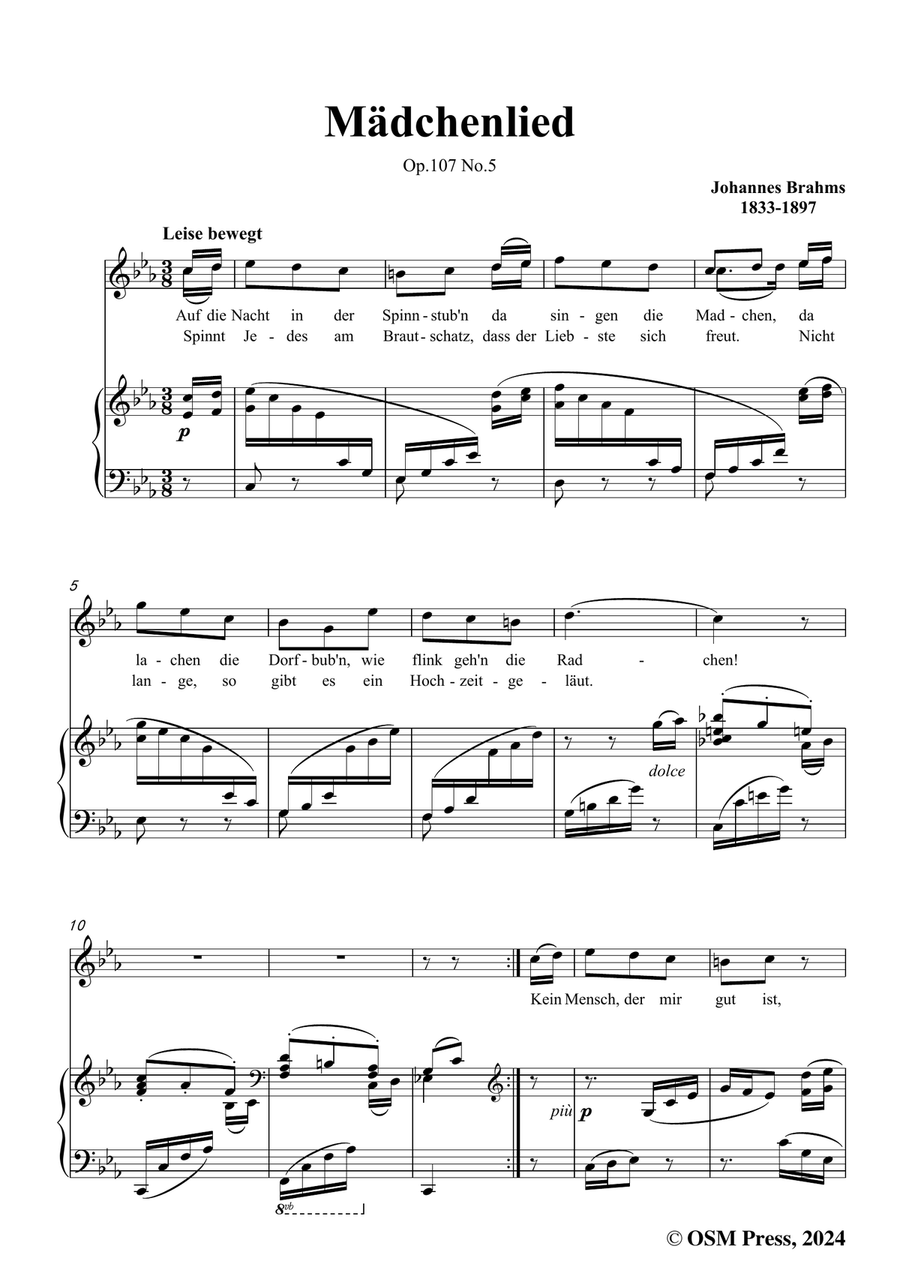 Brahms-Madchenlied,in c minor Piano, Vocal scores gallery preview page 3