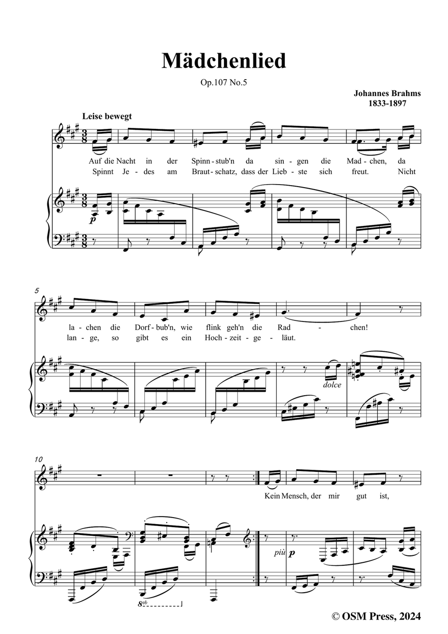 Brahms-Madchenlied,in f sharp minor Piano, Vocal scores gallery preview page 3