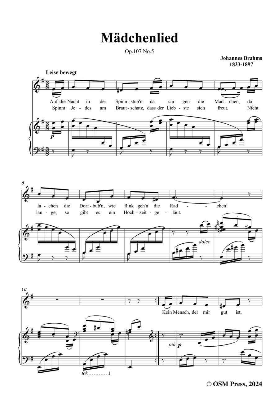 Brahms-Madchenlied,in e minor Piano, Vocal scores gallery preview page 3
