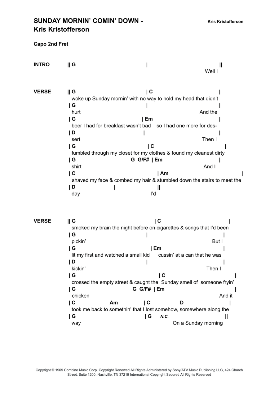 Sunday Mornin' Comin' Down Acoustic Guitar scores gallery preview page 1