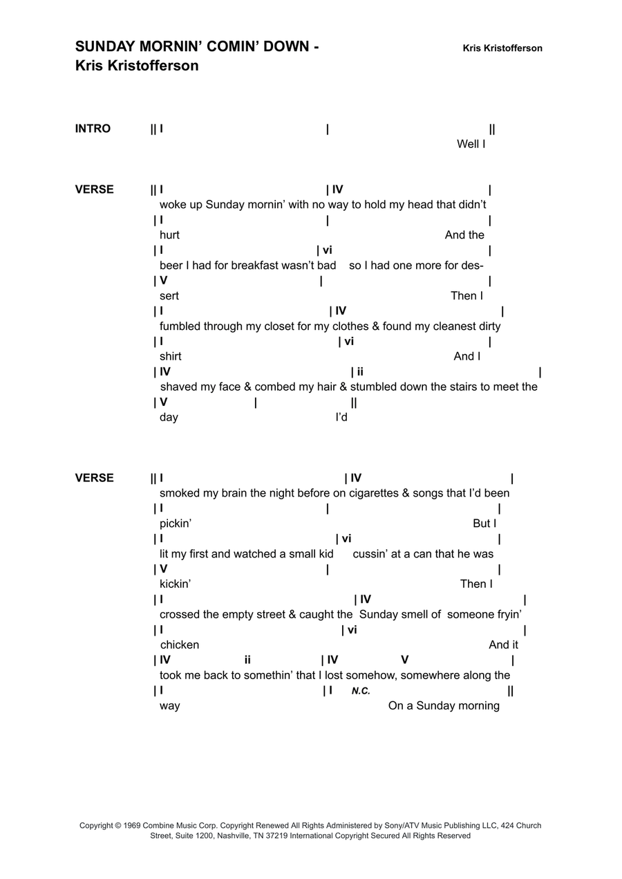 Sunday Mornin' Comin' Down Piano scores gallery preview page 1