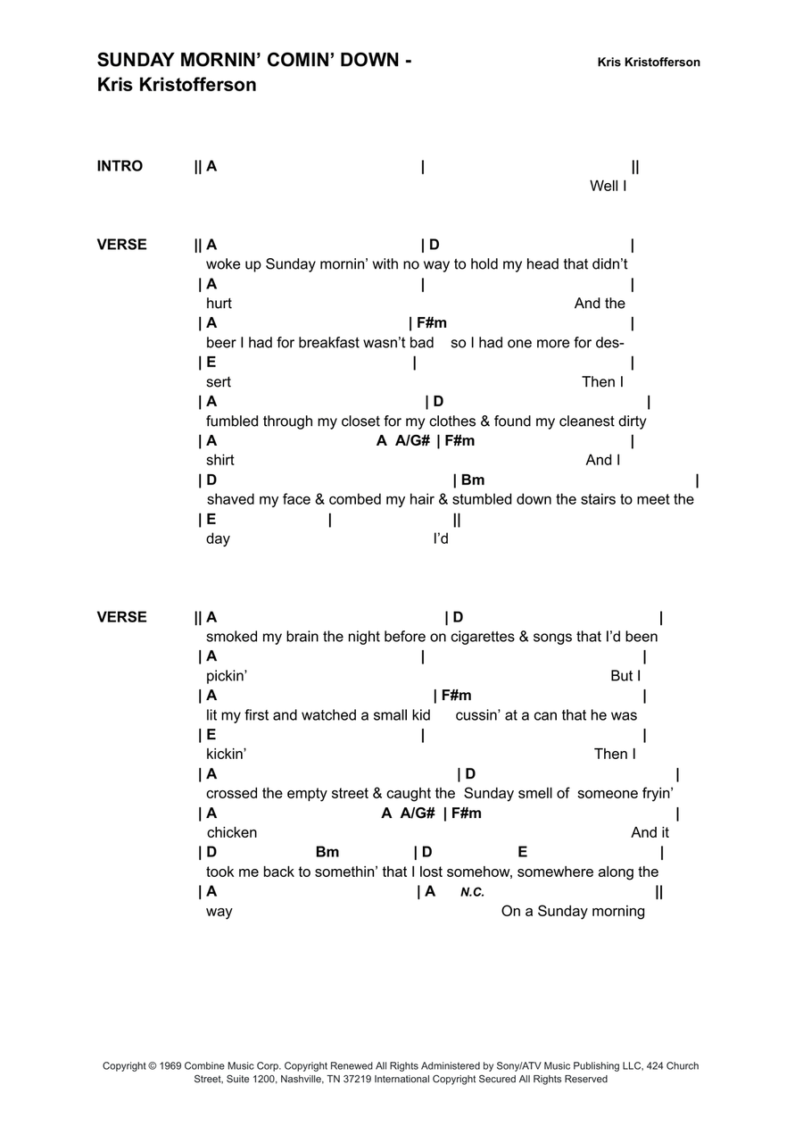 Sunday Mornin' Comin' Down Acoustic Guitar scores gallery preview page 1