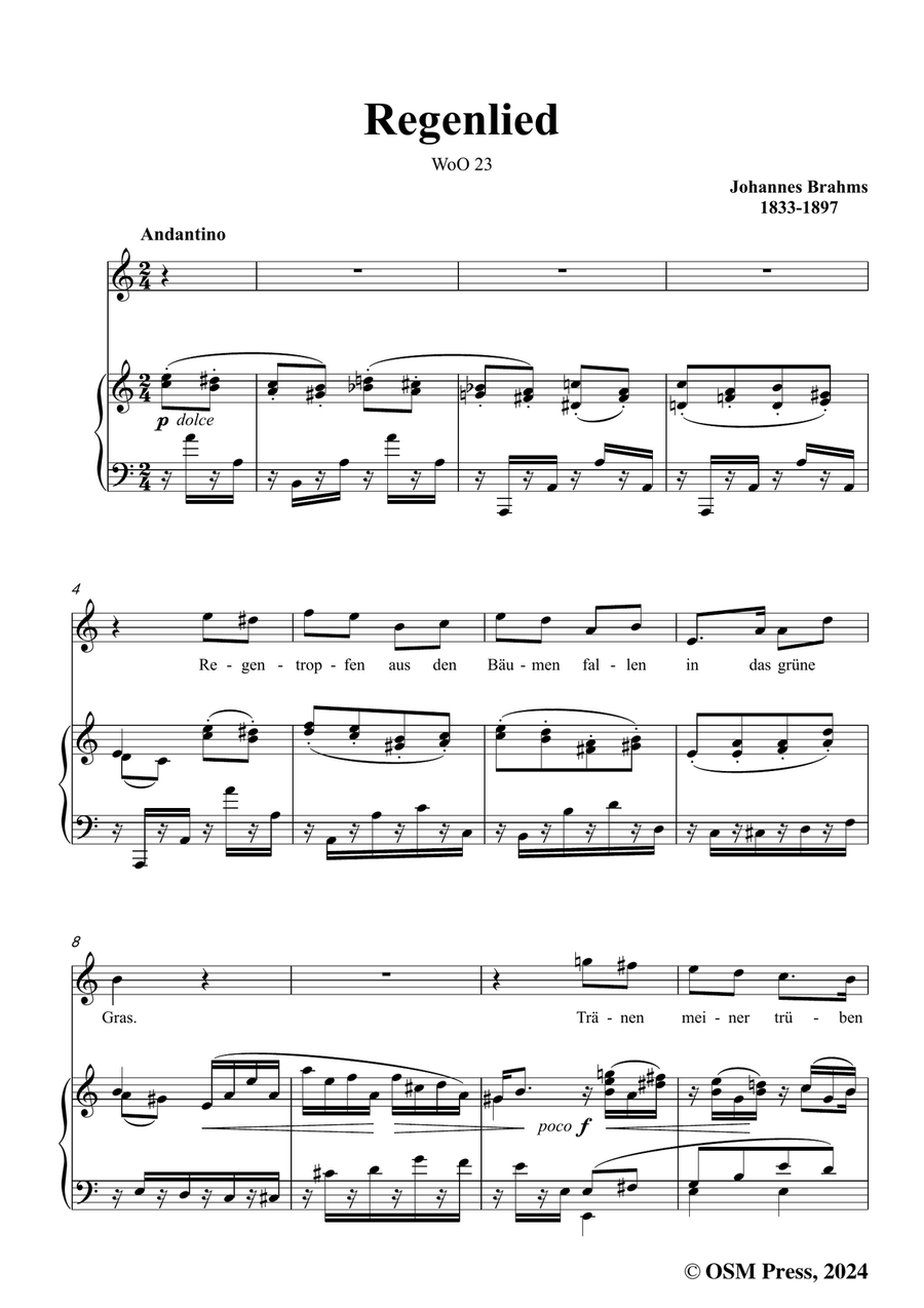Brahms-Regenlied,in a minor Piano, Vocal scores gallery preview page 3