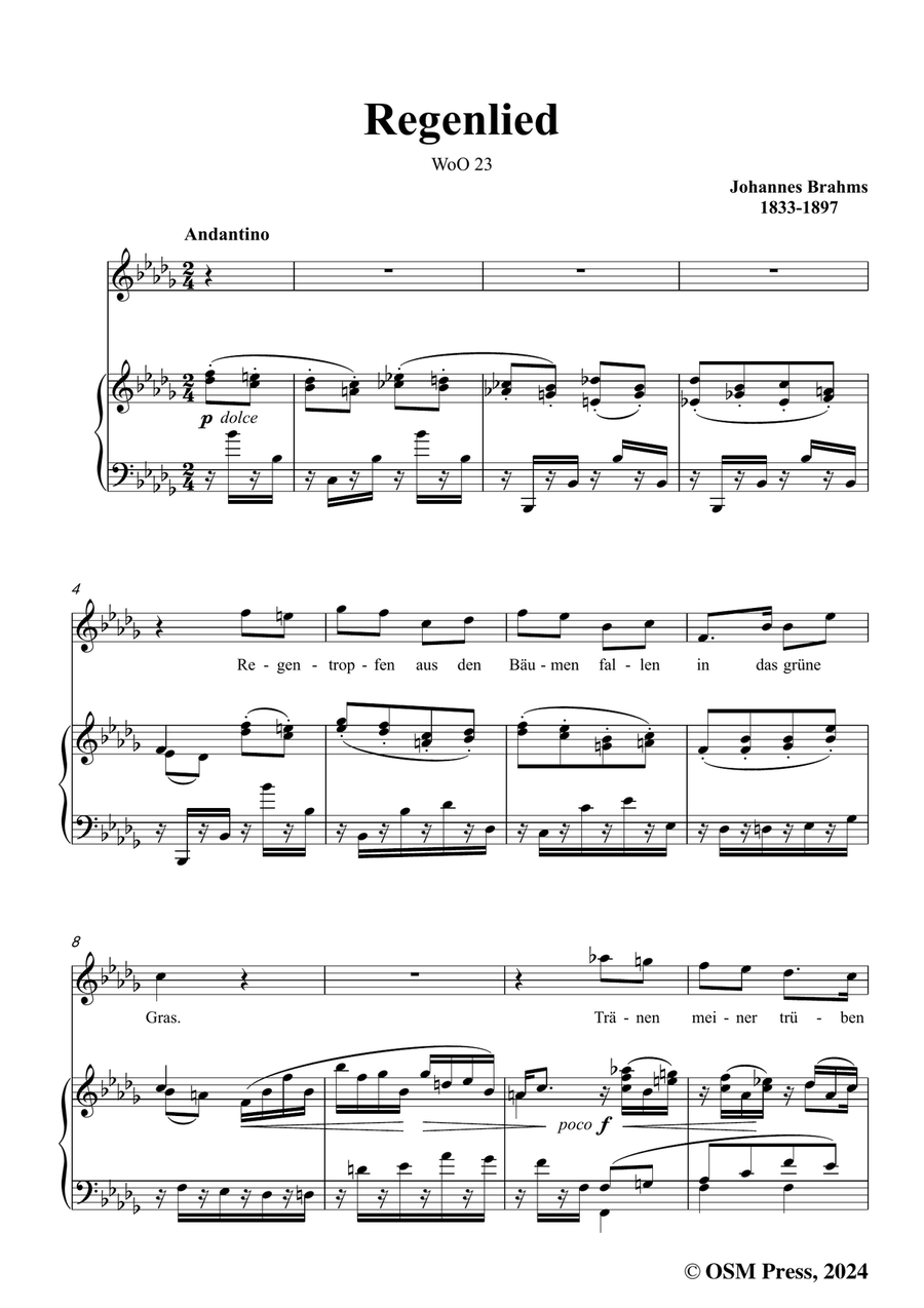 Brahms-Regenlied,in b flat minor Piano, Vocal scores gallery preview page 3