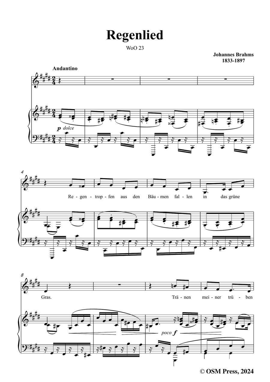 Brahms-Regenlied,in c sharp minor Piano, Vocal scores gallery preview page 3