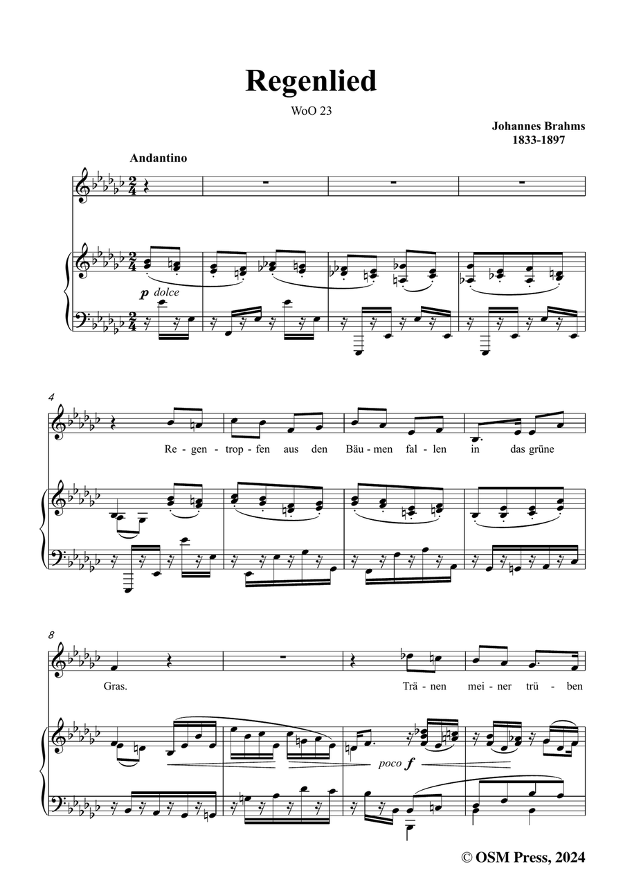 Brahms-Regenlied,in e flat minor Piano, Vocal scores gallery preview page 3