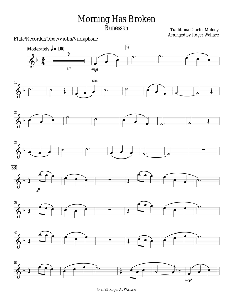 Morning Has Broken (Flute & Piano) Flute scores gallery preview page 1