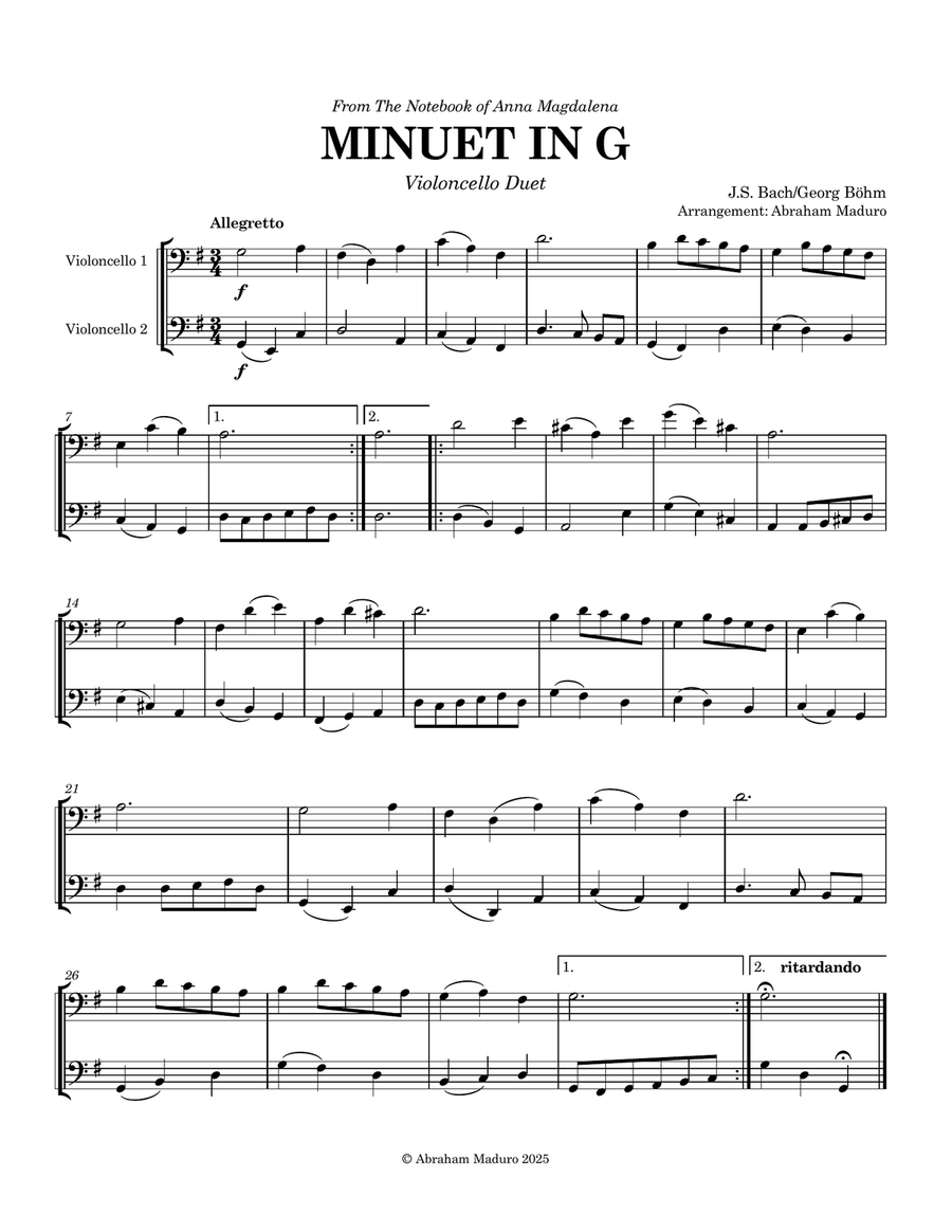 Bach`s Minuet in G String Duet scores gallery preview page 2
