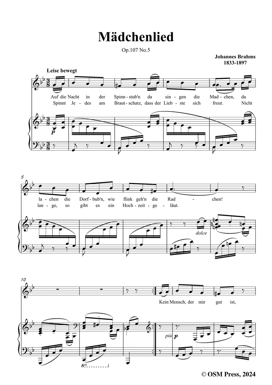 Brahms-Madchenlied,in g minor Piano, Vocal scores gallery preview page 3