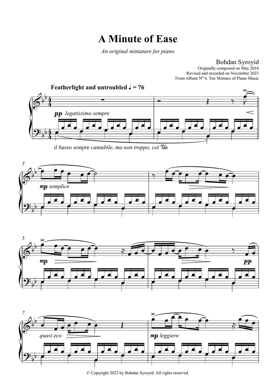 A Minute of Ease Piano Solo scores gallery preview page 1