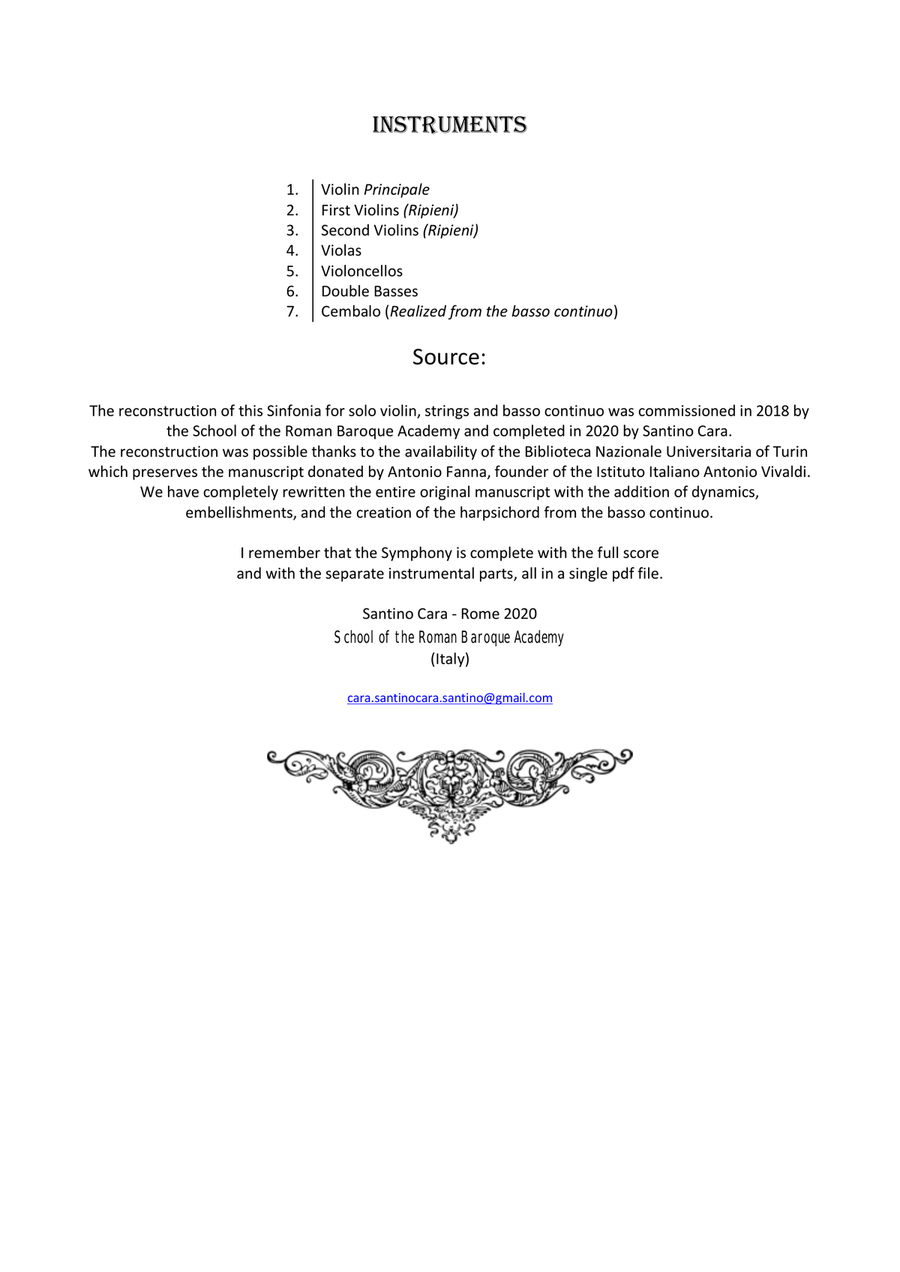 Vivaldi - Sinfonia in C major RV 192 for Violin solo, Strings and Cembalo Chamber Orchestra scores gallery preview page 2