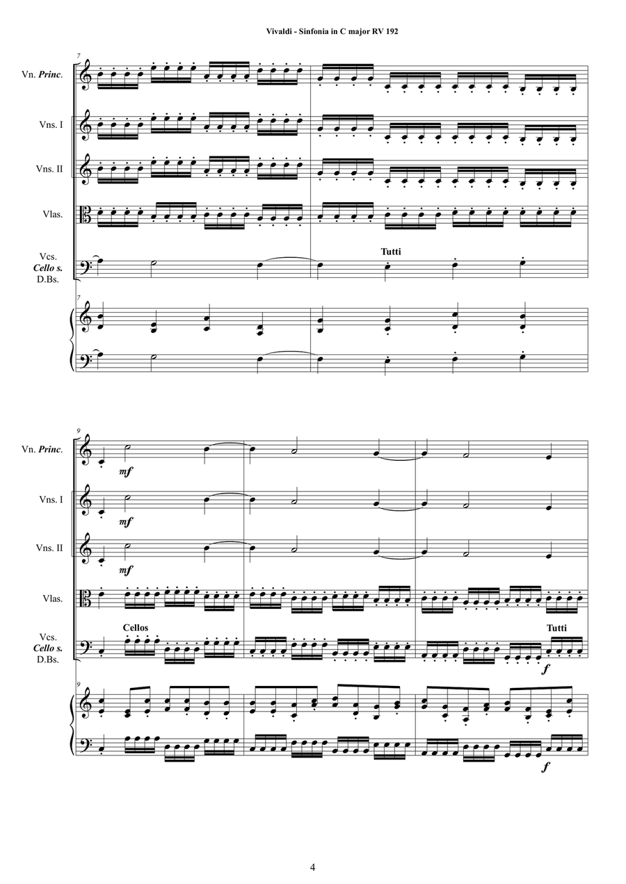 Vivaldi - Sinfonia in C major RV 192 for Violin solo, Strings and Cembalo Chamber Orchestra scores gallery preview page 4