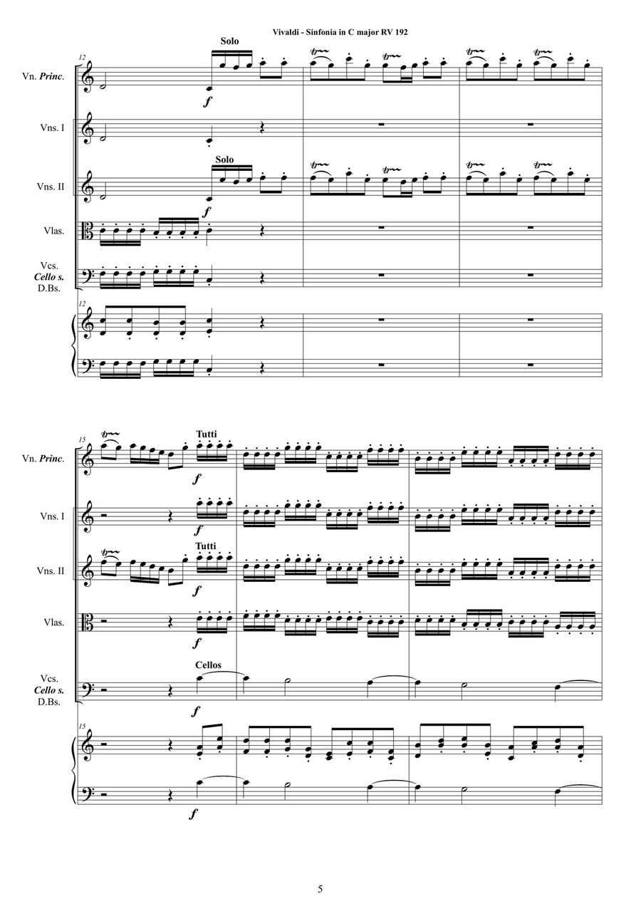 Vivaldi - Sinfonia in C major RV 192 for Violin solo, Strings and Cembalo Chamber Orchestra scores gallery preview page 5