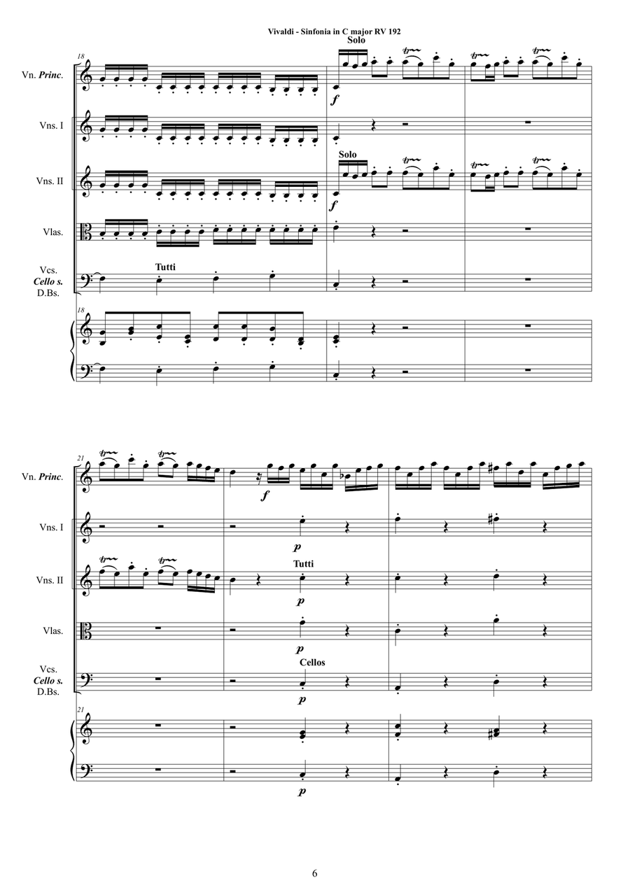 Vivaldi - Sinfonia in C major RV 192 for Violin solo, Strings and Cembalo Chamber Orchestra scores gallery preview page 6