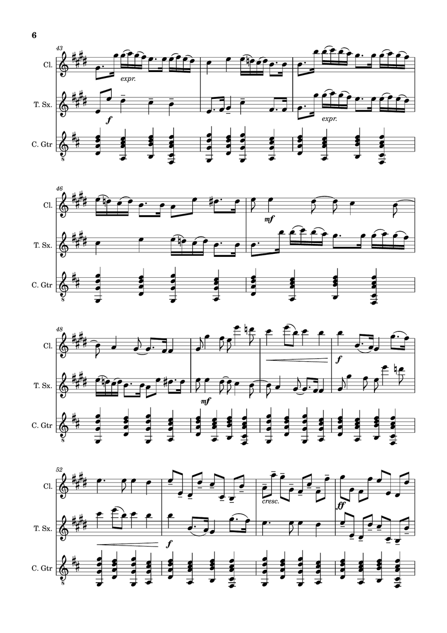 Canon in D Major, P.37; T.337. Clarinet, T. Sax and Guitar. Score and Parts. Chamber Music scores gallery preview page 6
