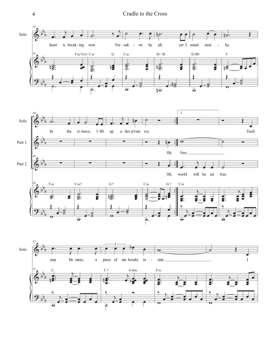 Cradle to the Cross (Vocal solo with 2-part choir) 2-Part scores gallery preview page 4