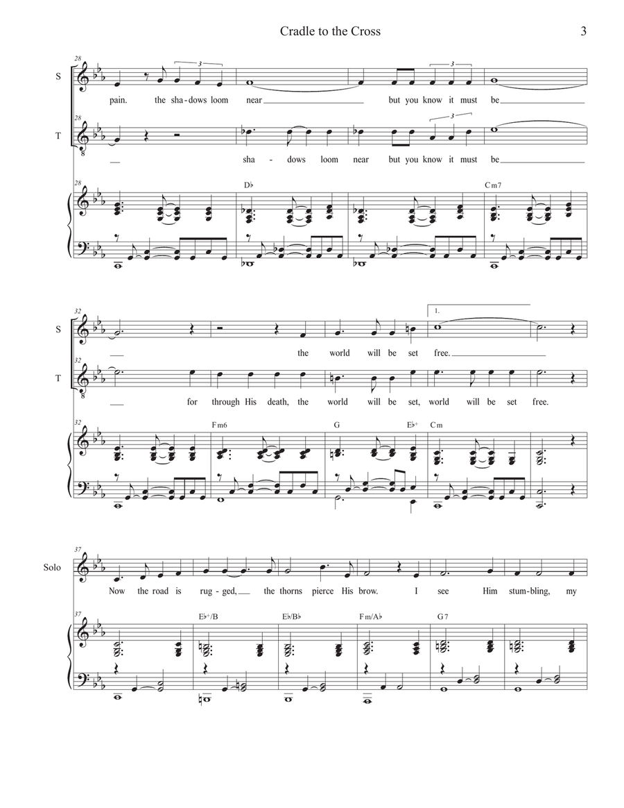 Cradle to the Cross (Vocal solo with 2-part choir - (Soprano and Tenor) 2-Part scores gallery preview page 3