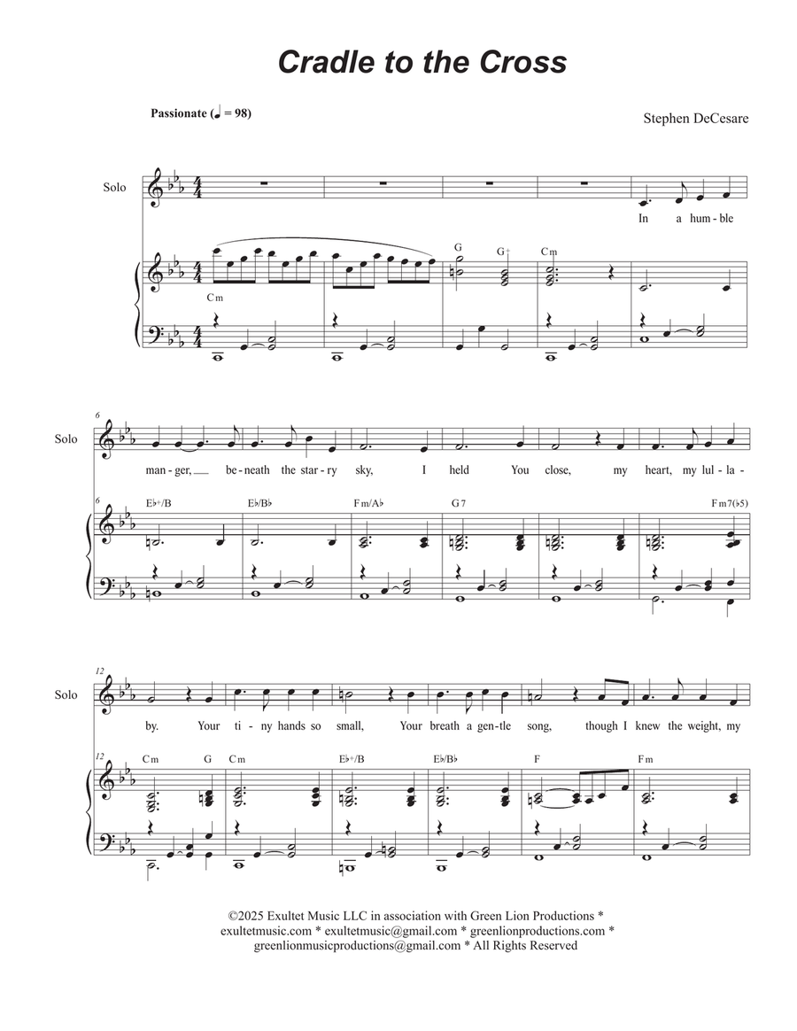 Cradle to the Cross (Vocal solo with Unison choir) Unison Choir scores gallery preview page 1
