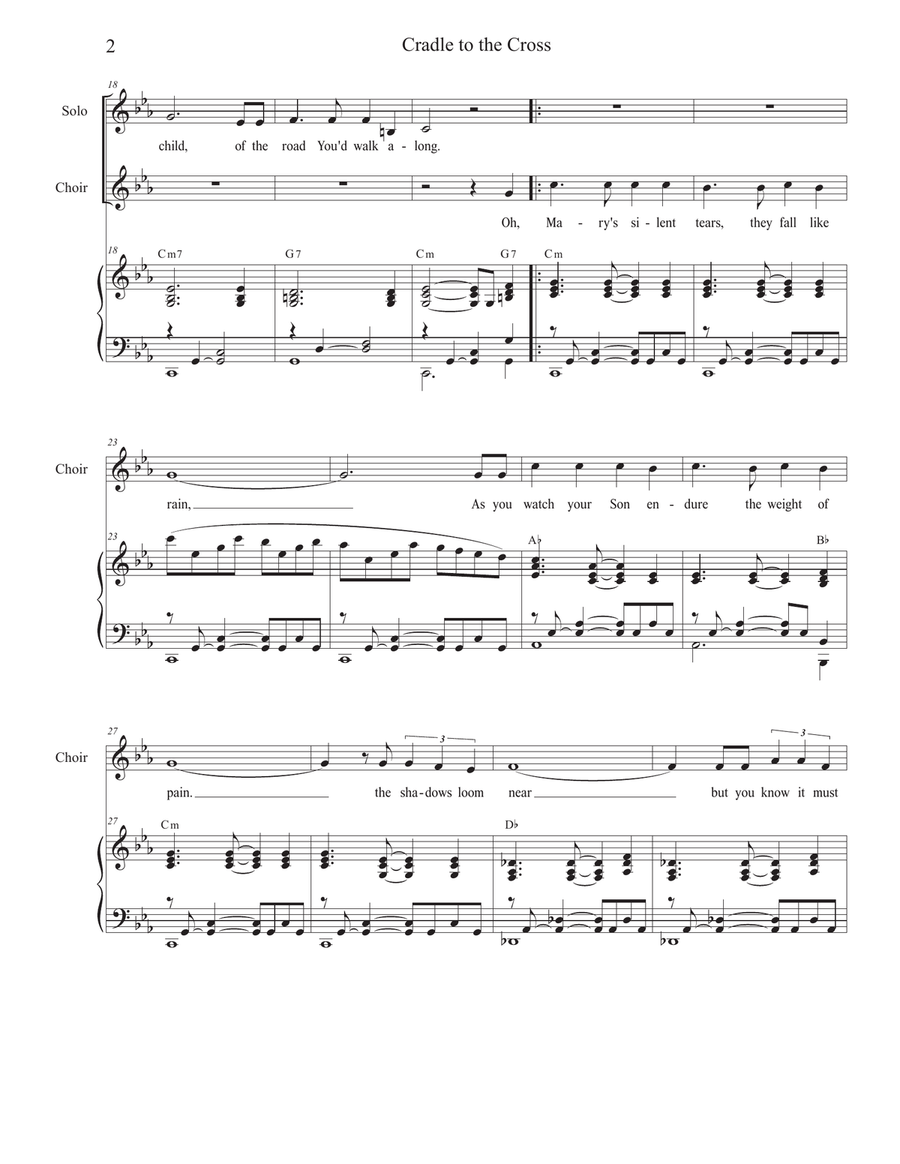 Cradle to the Cross (Vocal solo with Unison choir) Unison Choir scores gallery preview page 2