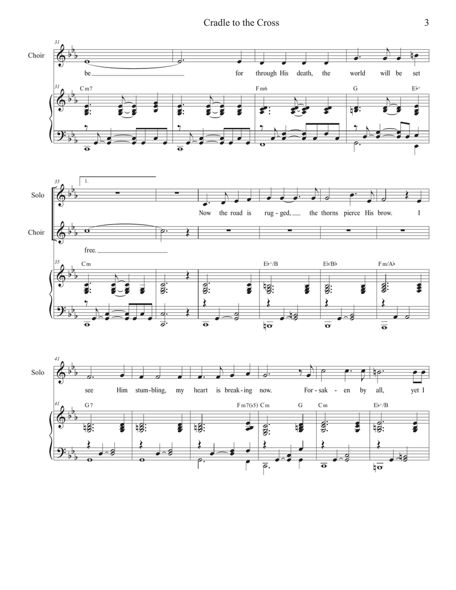 Cradle to the Cross (Vocal solo with Unison choir) Unison Choir scores gallery preview page 3
