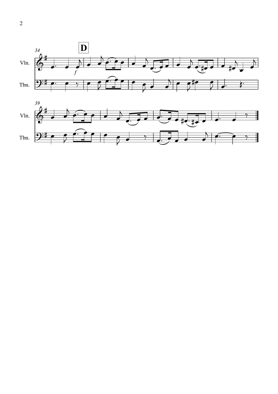 Greensleeves for Violin and Trombone Duet Trombone scores gallery preview page 2
