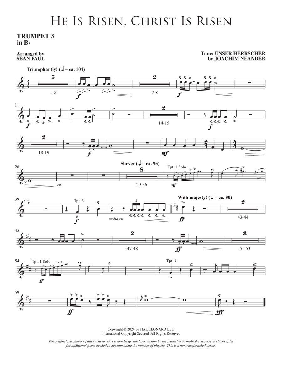He Is Risen, Christ Is Risen (arr. Sean Paul) - Bb Trumpet 3 Choir scores gallery preview page 1