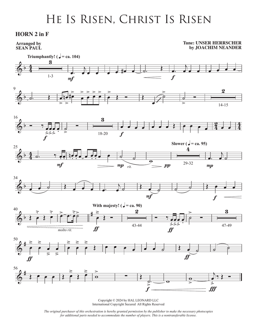 He Is Risen, Christ Is Risen (arr. Sean Paul) - F Horn 2 Choir scores gallery preview page 1