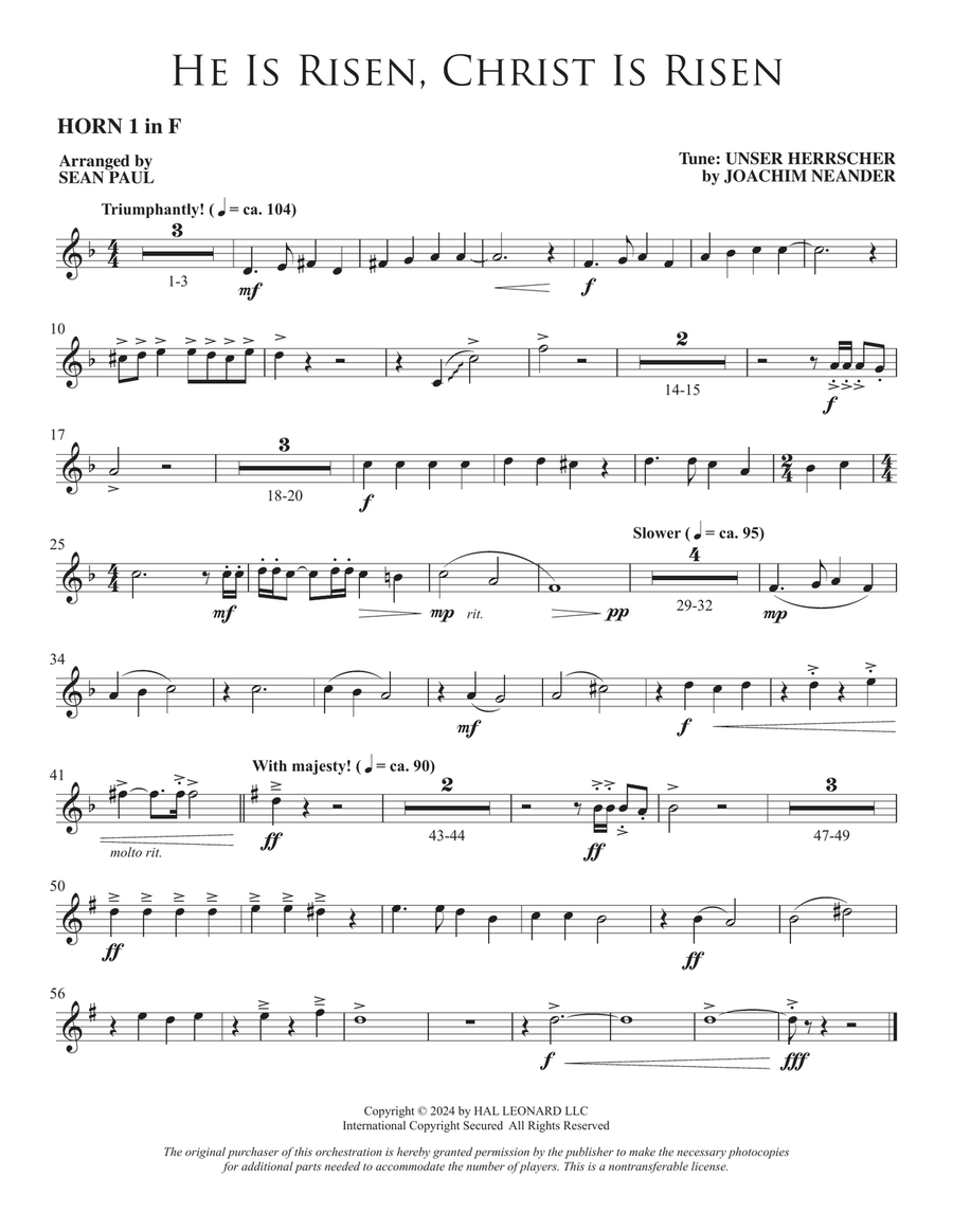 He Is Risen, Christ Is Risen (arr. Sean Paul) - F Horn 1 Choir scores gallery preview page 1