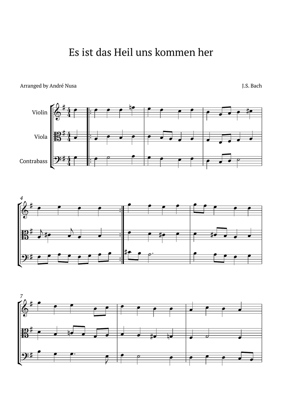 Es ist das Heil uns kommen her String Trio scores gallery preview page 1
