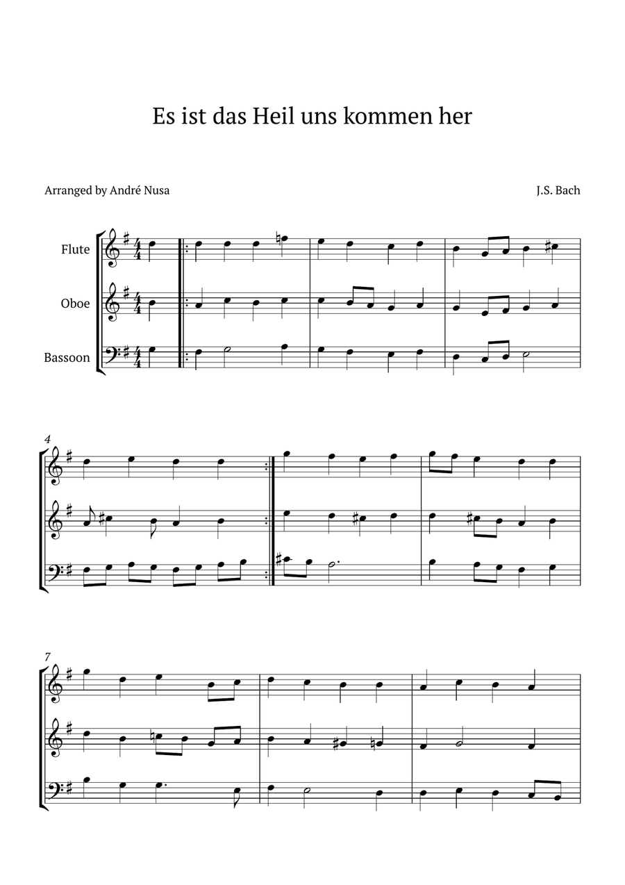 Es ist das Heil uns kommen her Woodwind Trio scores gallery preview page 1