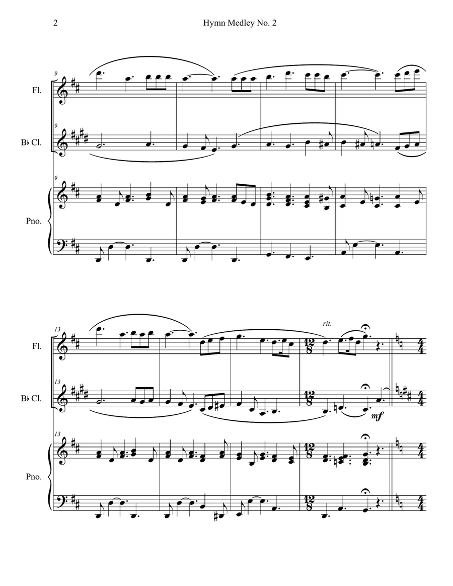 Hymn Medley No. 2 (Flute and Clarinet Duet with Piano Accompaniment) Woodwind Duet scores gallery preview page 2