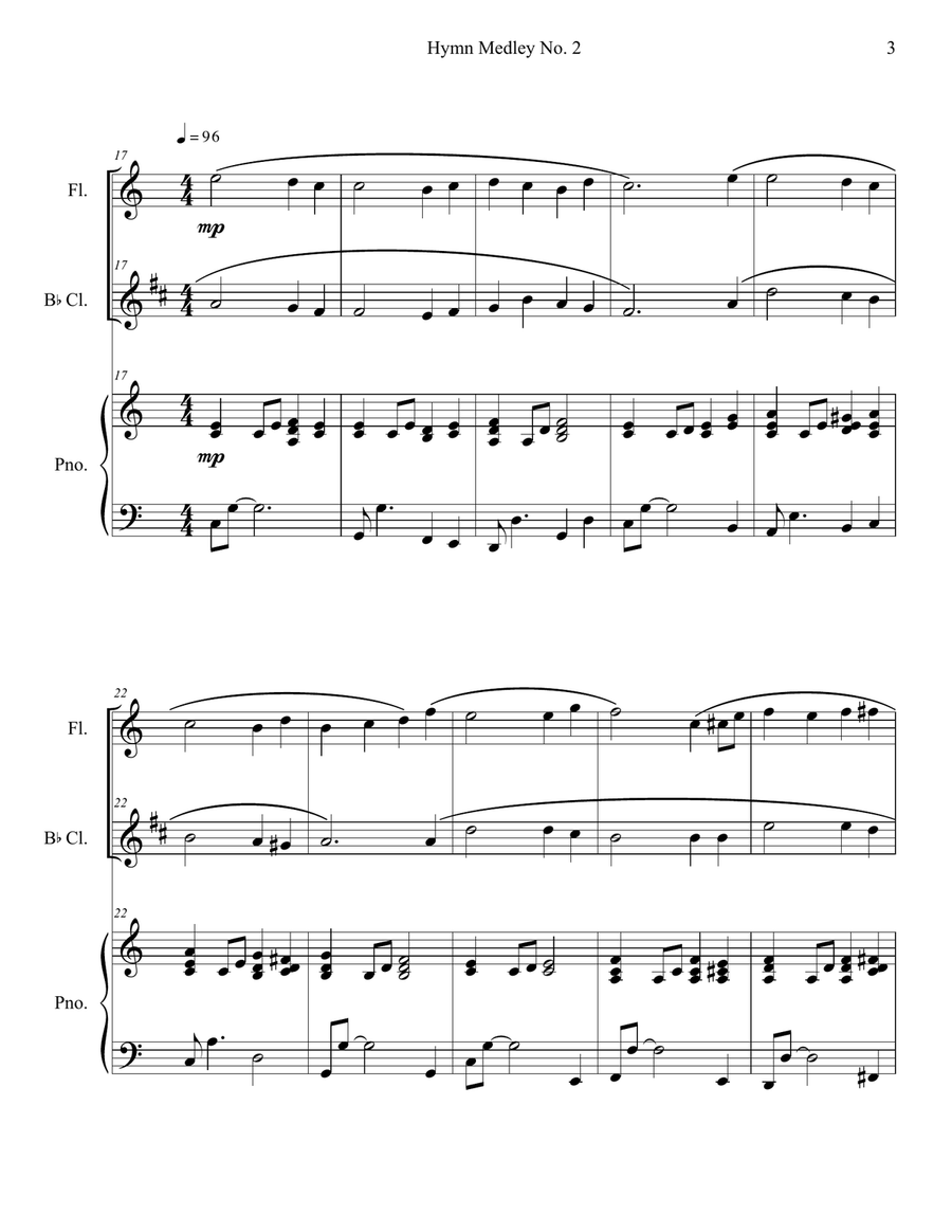 Hymn Medley No. 2 (Flute and Clarinet Duet with Piano Accompaniment) Woodwind Duet scores gallery preview page 3