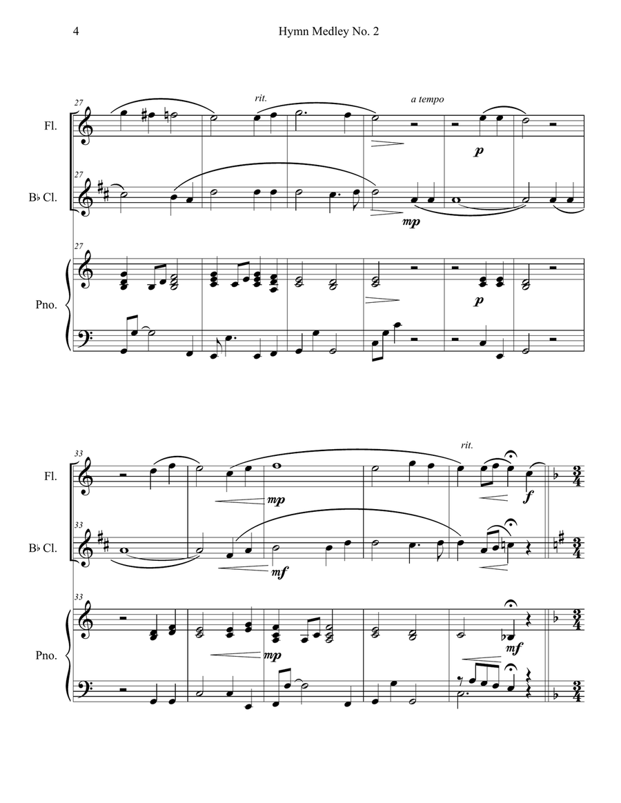 Hymn Medley No. 2 (Flute and Clarinet Duet with Piano Accompaniment) Woodwind Duet scores gallery preview page 4