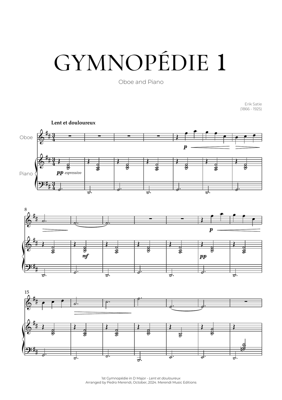 Gymnopédie 1 (Oboe and Piano) - Erik Satie Piano scores gallery preview page 1