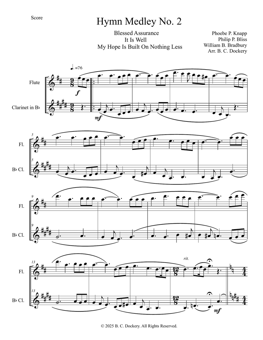 Hymn Medley No. 2 (Flute and Clarinet Duet) Woodwind Duet scores gallery preview page 1