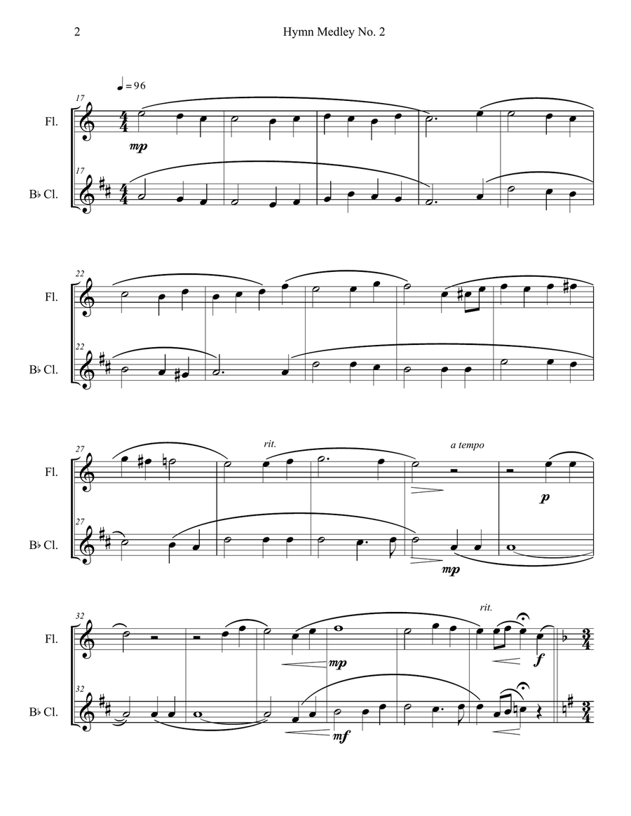 Hymn Medley No. 2 (Flute and Clarinet Duet) Woodwind Duet scores gallery preview page 2