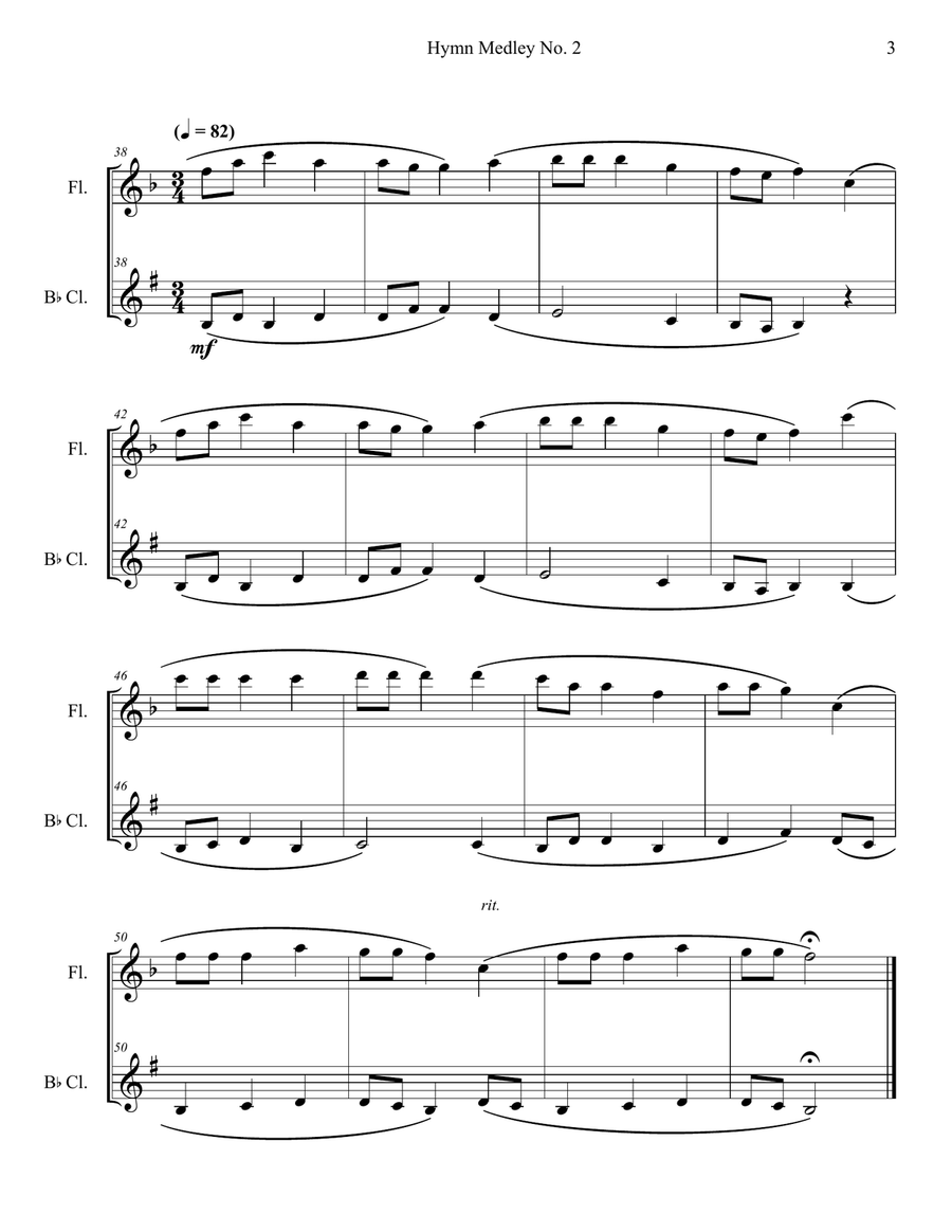 Hymn Medley No. 2 (Flute and Clarinet Duet) Woodwind Duet scores gallery preview page 3