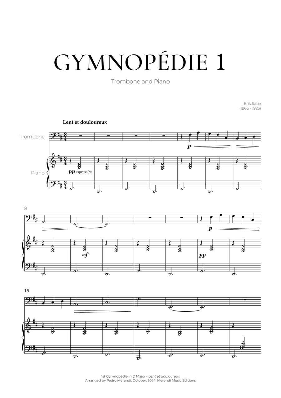 Gymnopédie 1 (Trombone and Piano) - Erik Satie Piano scores gallery preview page 1