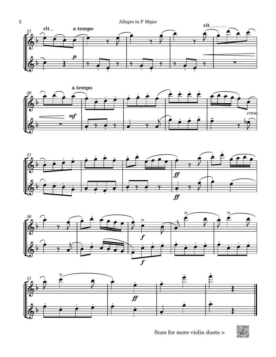 Allegro in F Major Allegro in F Major String Duet scores gallery preview page 2