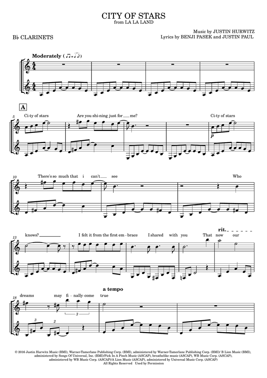 City Of Stars City Of Stars Clarinet Duet scores gallery preview page 1