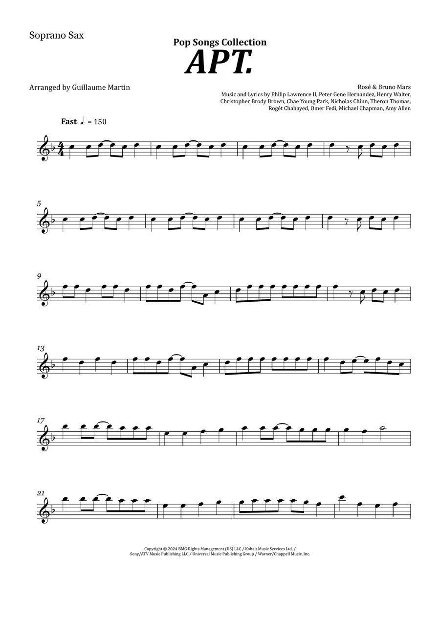 Apt. Soprano Saxophone scores gallery preview page 1