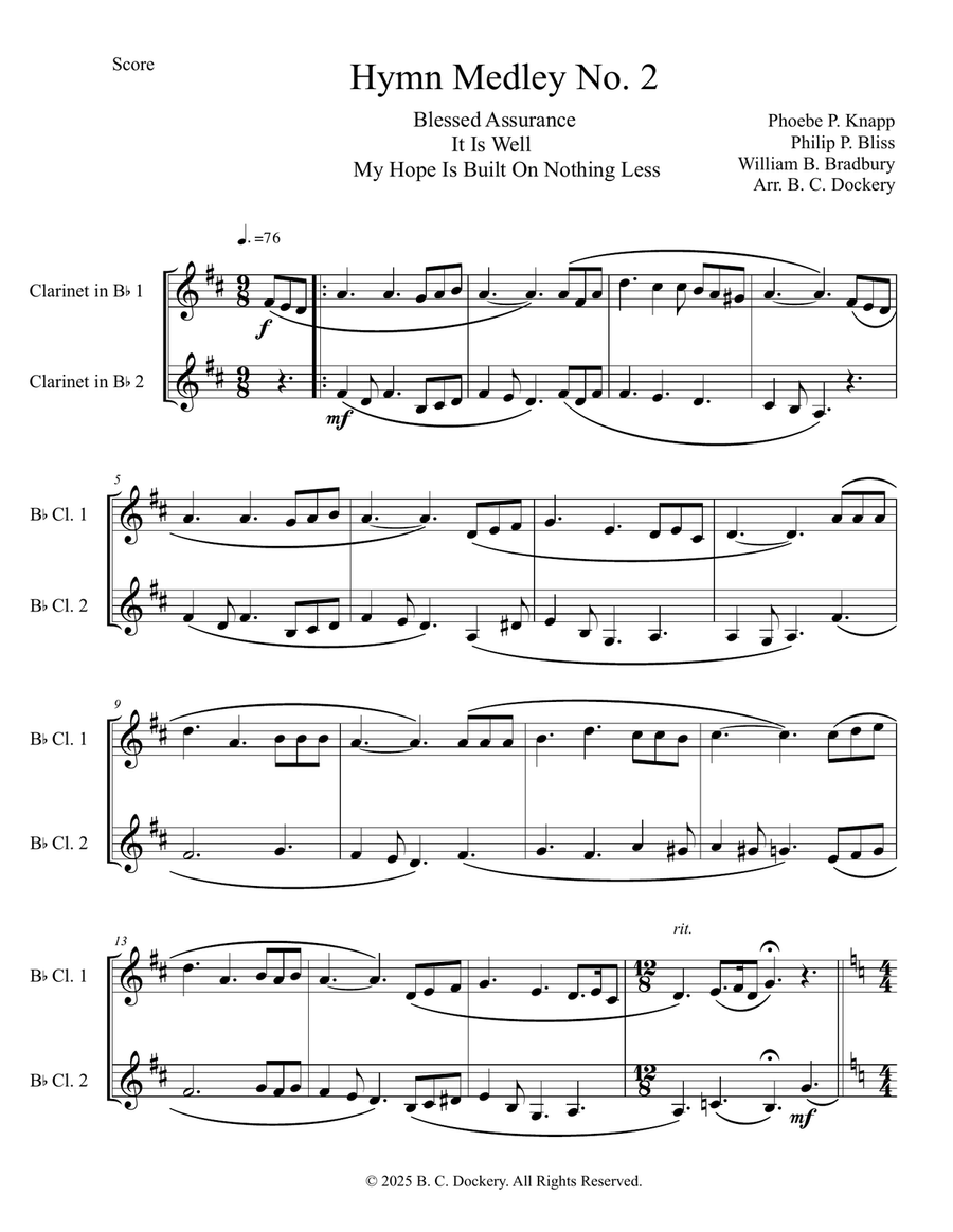 Hymn Medley No. 2 (Clarinet Duet) Clarinet Duet scores gallery preview page 1
