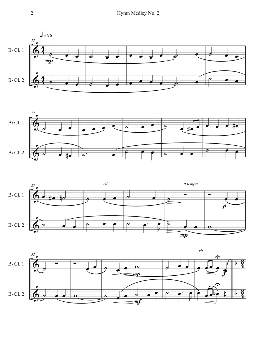Hymn Medley No. 2 (Clarinet Duet) Clarinet Duet scores gallery preview page 2